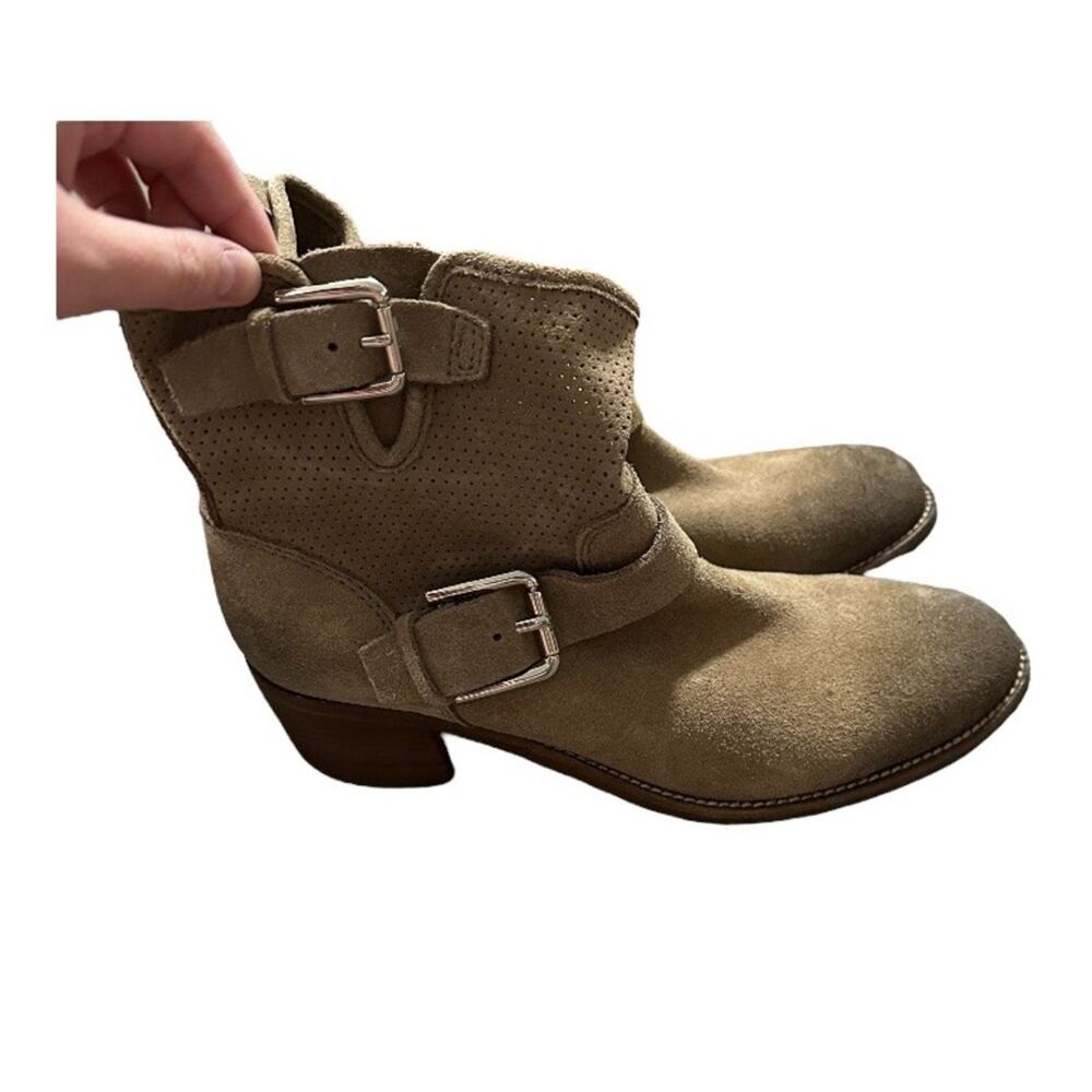 Donald J Pliner Willow Mid-Calf Leather Suede Taupe Boots Size 8.5